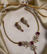 Ruby red ad pearl flower necklace set