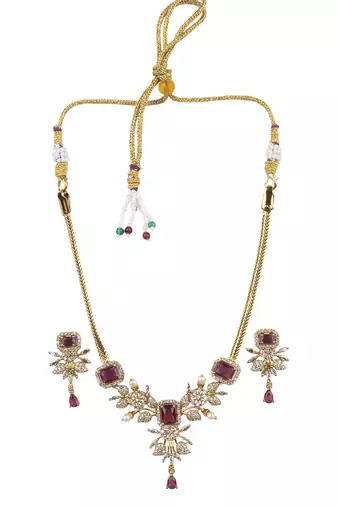 Ruby red ad pearl flower necklace set