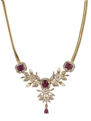 Ruby red ad pearl flower necklace set 3