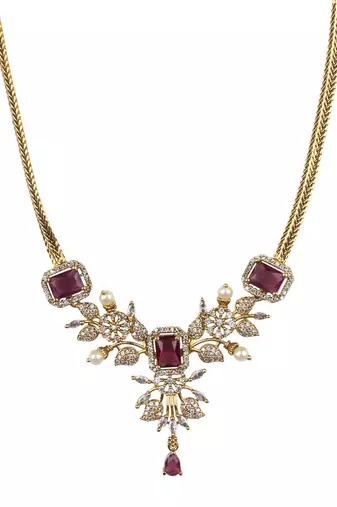 Ruby red ad pearl flower necklace set
