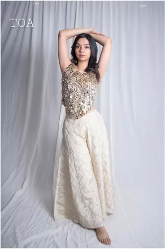Gold embroidered silk top