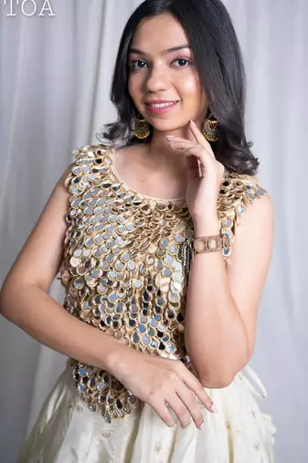 Gold embroidered silk top