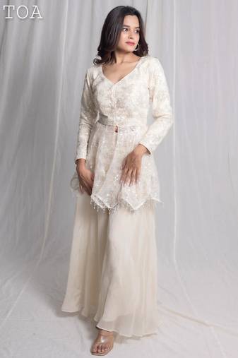 White embroidered net co ord set