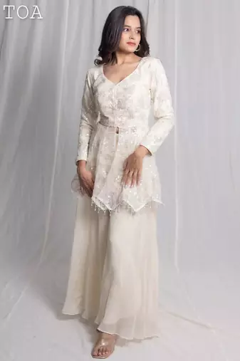 White embroidered net co ord set