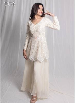 White embroidered net co ord set 3