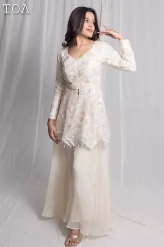 White embroidered net co ord set