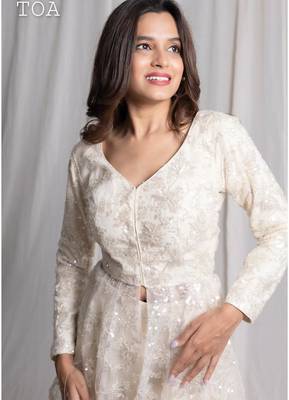 White embroidered net co ord set 4