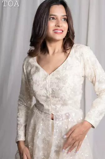 White embroidered net co ord set