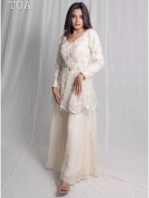 White embroidered net co ord set 5