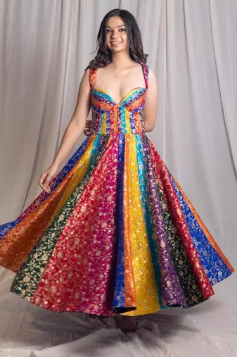 Multicolor printed silk dress