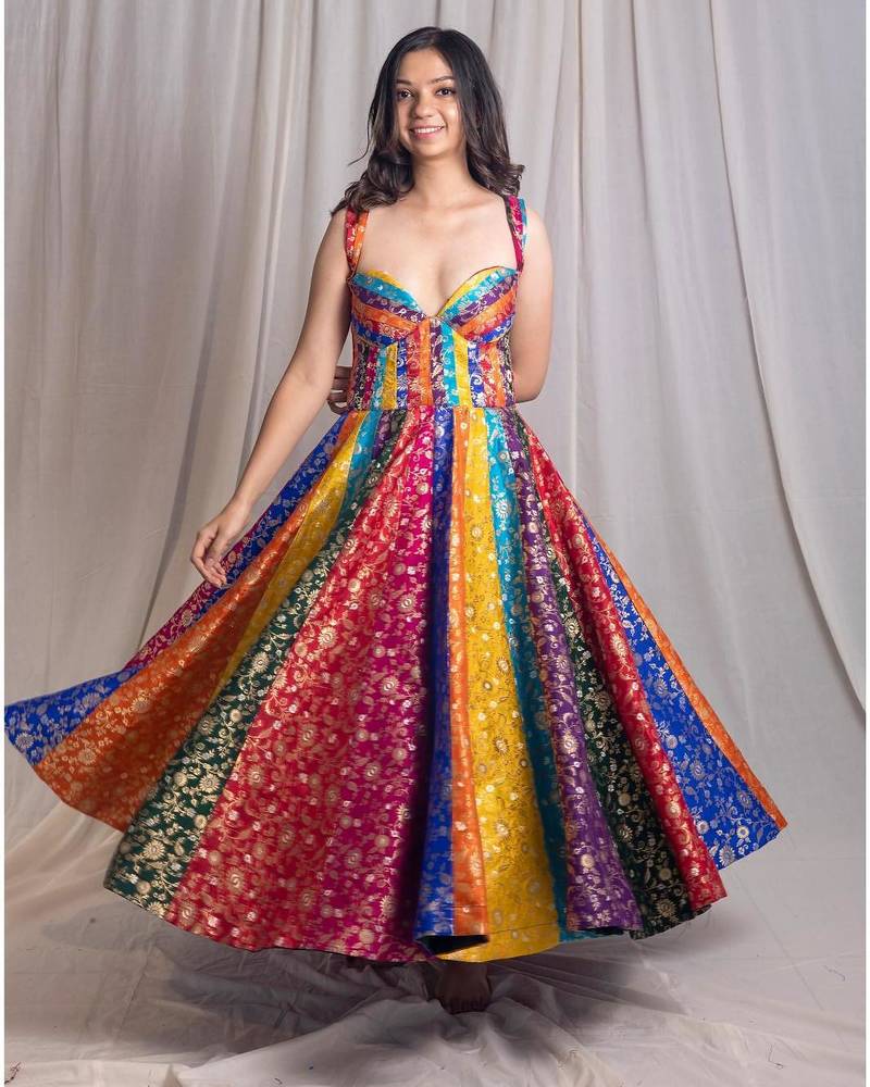 Multicolor printed silk dress