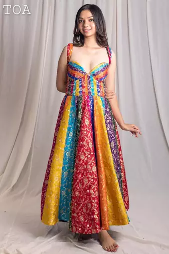 Multicolor printed silk dress