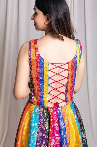 Multicolor printed silk dress
