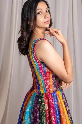 Multicolor printed silk dress