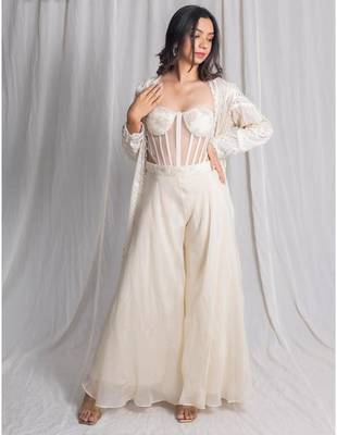 white net shrug set with embroidered work palazzo 1