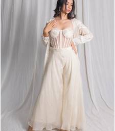 white net shrug set with embroidered work palazzo
