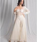 white net shrug set with embroidered work palazzo