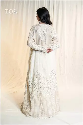 white net shrug set with embroidered work palazzo