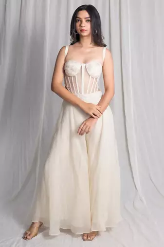 white net shrug set with embroidered work palazzo