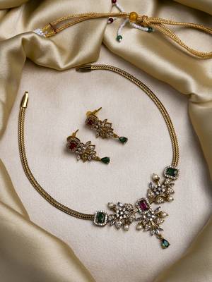 Ruby multicolor ad pearl flower necklace set 1