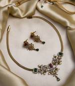 Ruby multicolor ad pearl flower necklace set