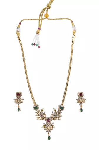Ruby multicolor ad pearl flower necklace set