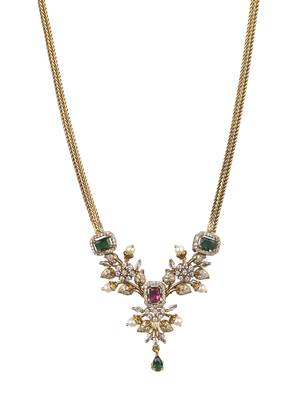 Ruby multicolor ad pearl flower necklace set 3