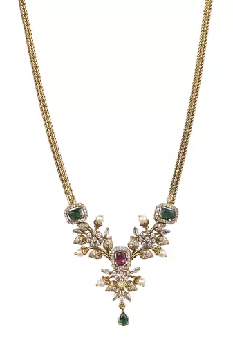 Ruby multicolor ad pearl flower necklace set