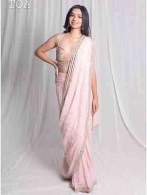Pink embroidered georgette saree 1