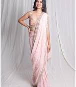 Pink embroidered georgette saree