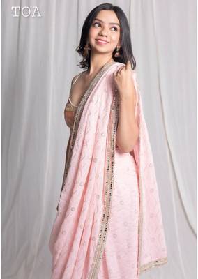 Pink embroidered georgette saree 2