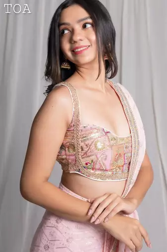Pink embroidered georgette saree