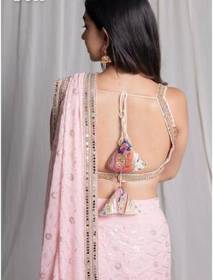 Pink embroidered georgette saree 4