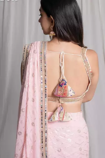 Pink embroidered georgette saree