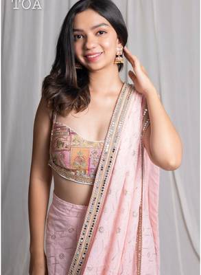 Pink embroidered georgette saree 5