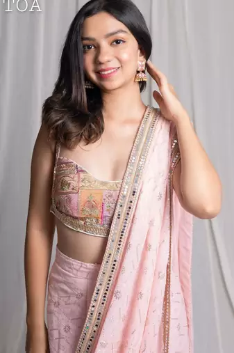 Pink embroidered georgette saree