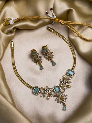 Ruby turquoise ad pearl flower necklace set 1
