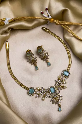 Ruby turquoise ad pearl flower necklace set
