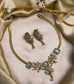 Ruby turquoise ad pearl flower necklace set