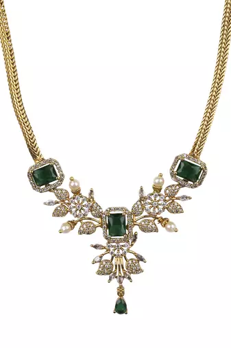 Ruby green ad pearl flower necklace set