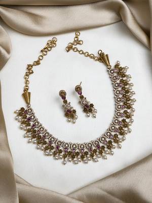   matte finish multicolor ad necklace with pearl hangings 1