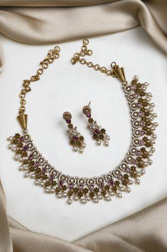  matte finish multicolor ad necklace with pearl hangings