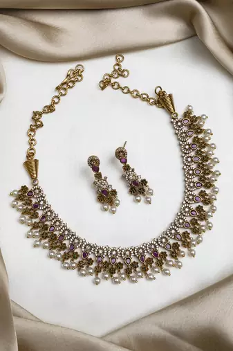  matte finish multicolor ad necklace with pearl hangings