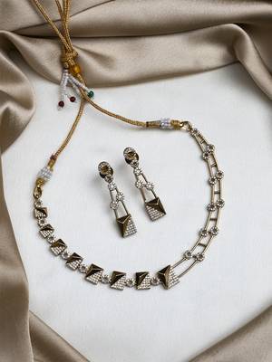 Gold plated ad stone symmetrical necklace set 1