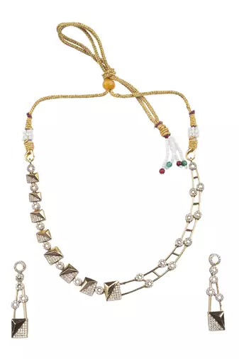 Gold plated ad stone symmetrical necklace set