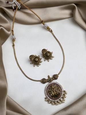 Traditional lakshmi pendant hasli necklace set 1