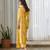 Yellow floral printed semi saree with dhoti pants