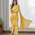 Yellow floral printed semi saree with dhoti pants