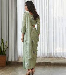 Mint green floral printed semi saree with dhoti pants