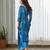 Blue floral printed semi saree with dhoti pants